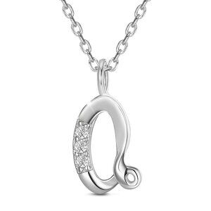 SHEGRACE 925 Sterling Silver Initial Letter Q Pendant Necklace W Cubic Zirconia